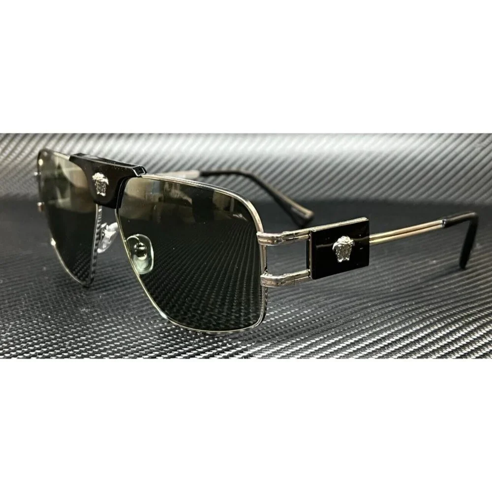 Versace Gunmetal Green Men's 63mm Sunglasses